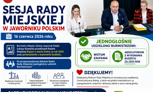Burmistrz Miasta i Gminy Jawornik Polski z wotum zaufania i absolutorium za 2025 rok