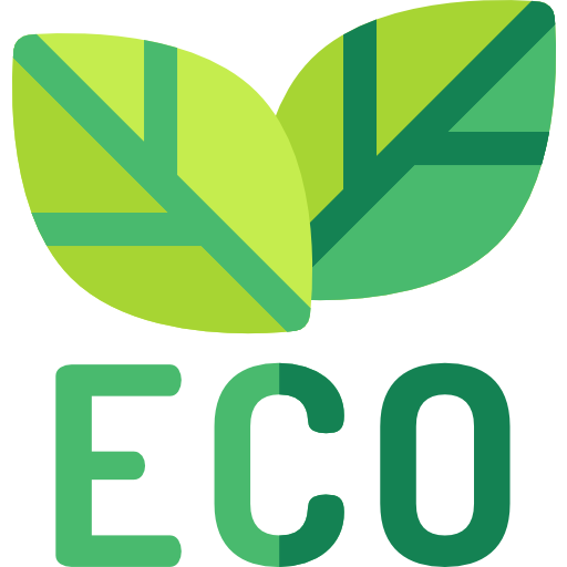dwa zielone liście i napis pod nimi ECO