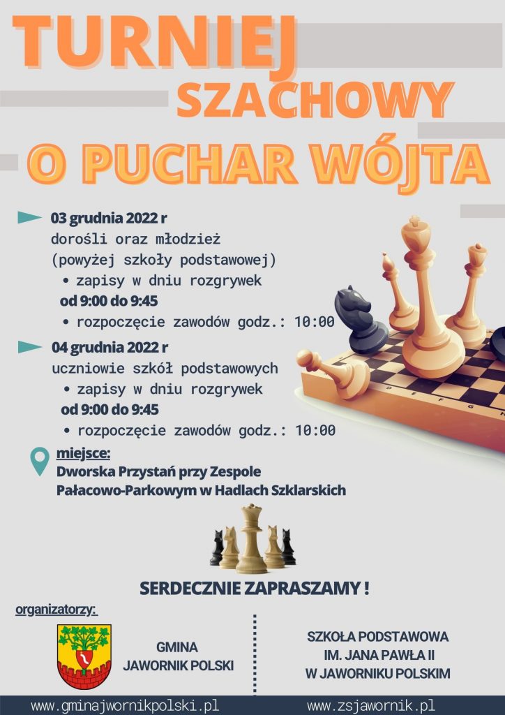 Plakat - turniej szachowy o puchar wójta gminy jawornik polski
