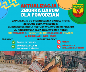 Read more about the article POMOC DLA POWODZIAN – TRWA ZBIÓRKA RZECZOWA