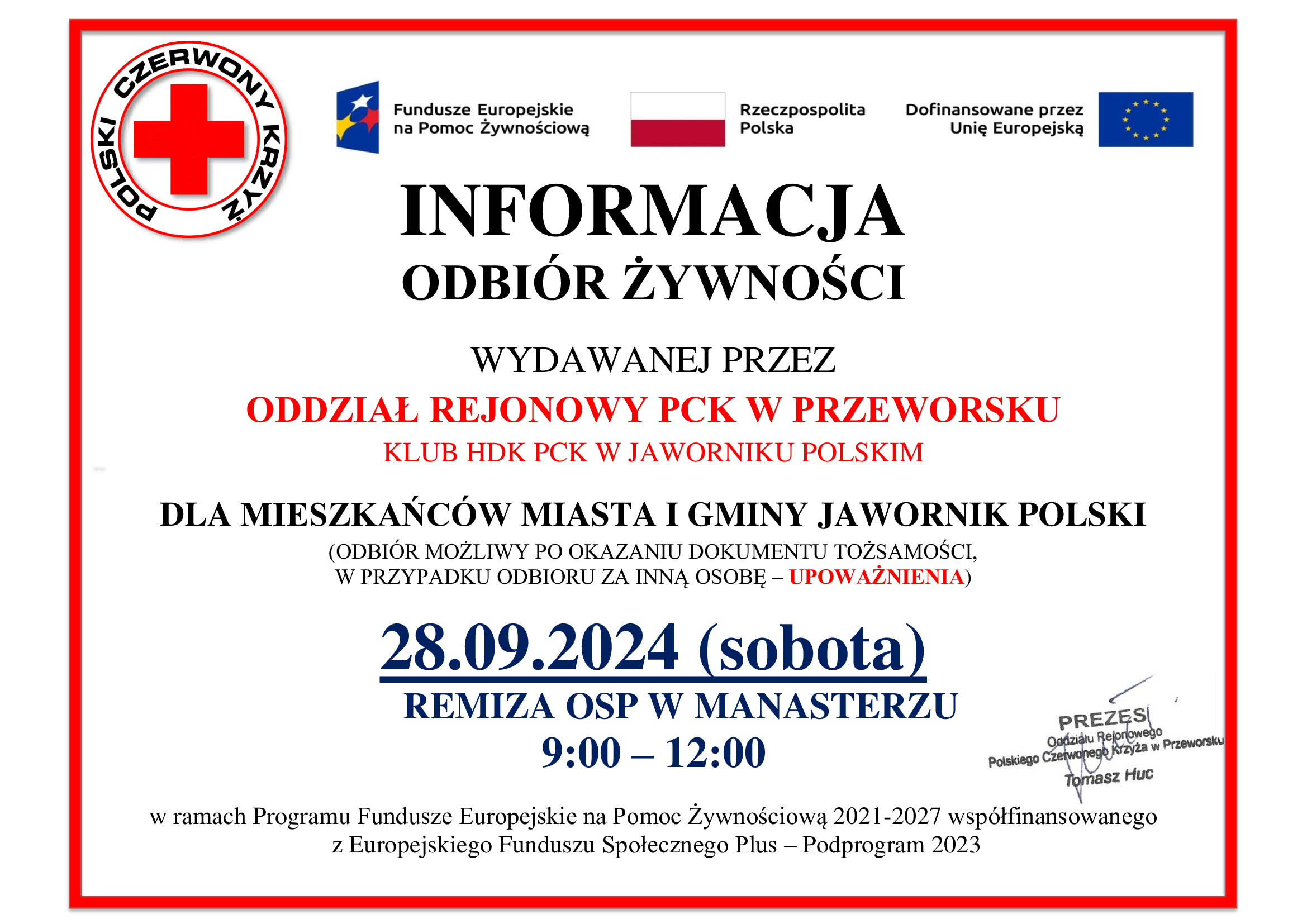 Read more about the article wydawanie żywności dla Mieszkańców Miasta i Gminy Jawornik Polski